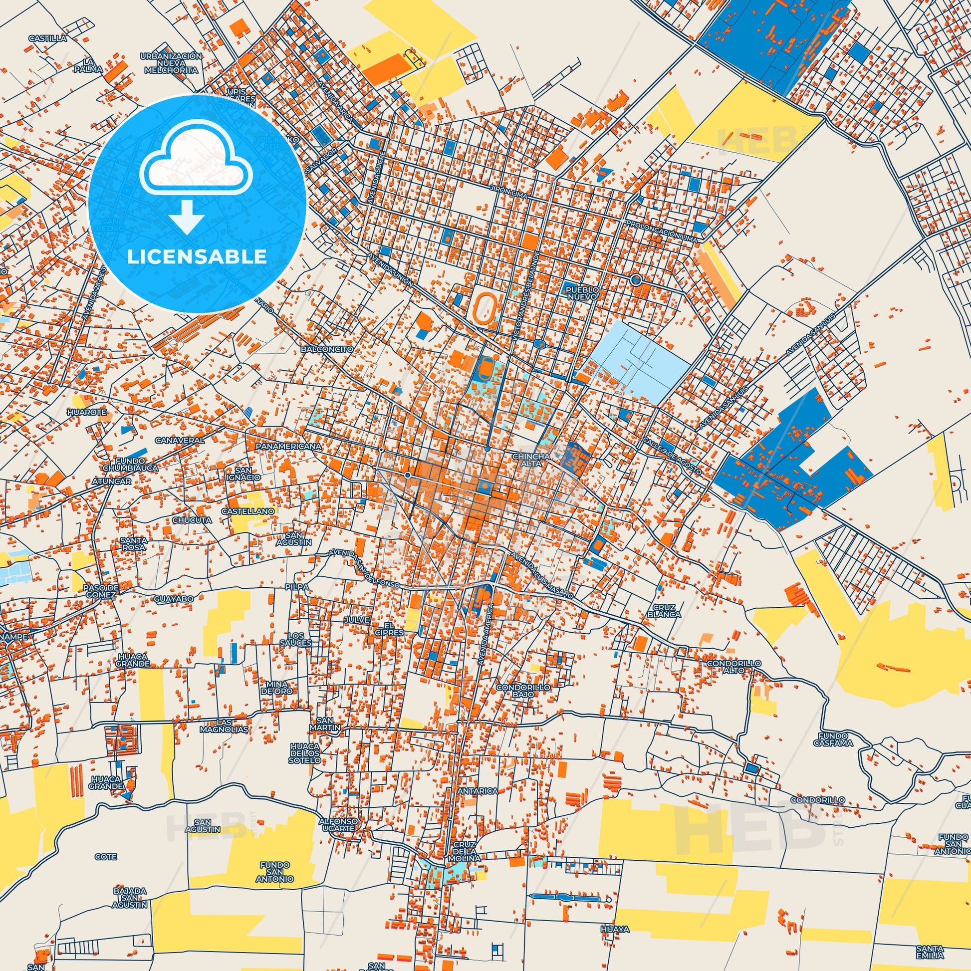 Colorful Chincha Alta Street Map with Labels and Buildings