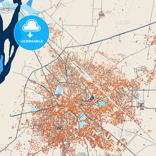 Colorful Chiniot Street Map with Labels and Buildings