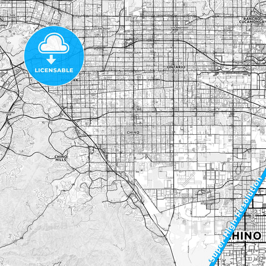 Chino, California light map with streetnames, citynames and districts
