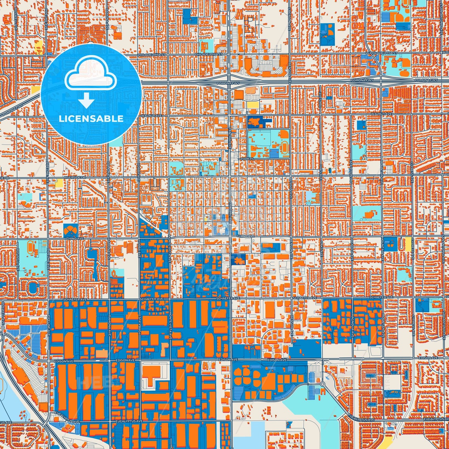 Colorful Chino Street Map with Labels and Buildings