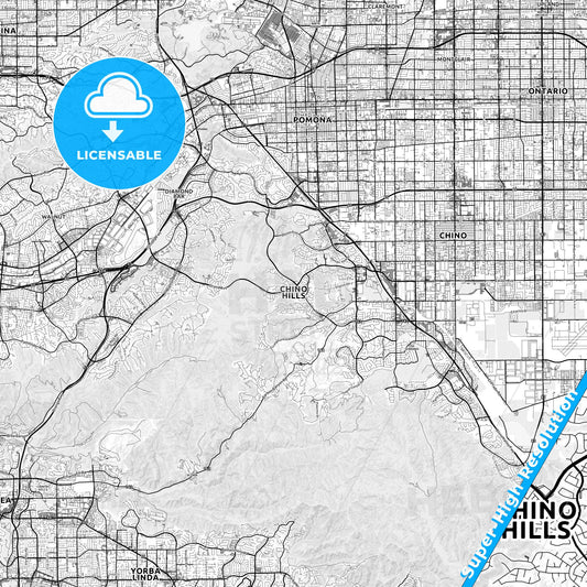 Chino Hills, California light map with streetnames, citynames and districts