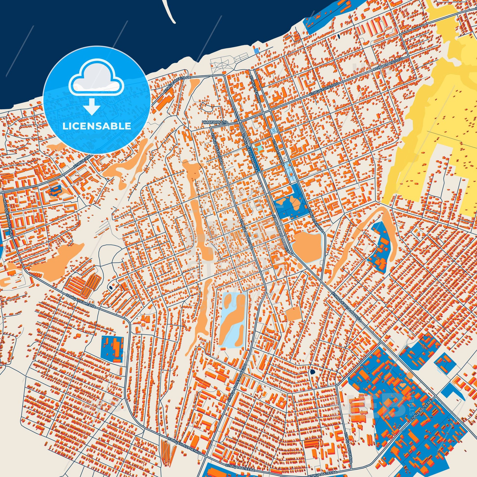 Colorful Chistopol Street Map with Labels and Buildings