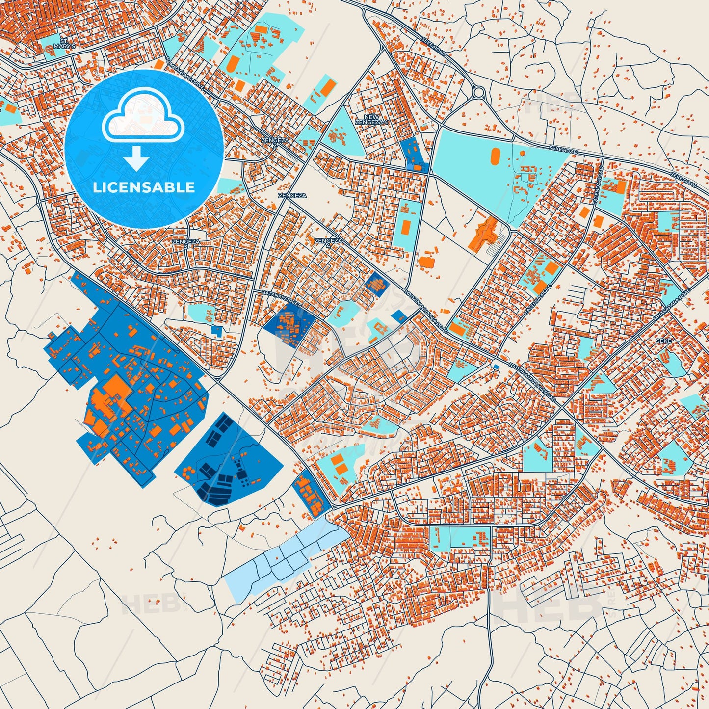 Colorful Chitungwiza Street Map with Labels and Buildings