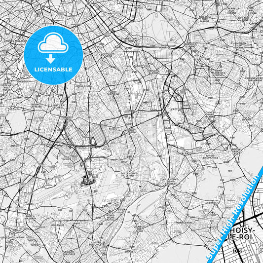 Choisy-le-Roi, France light map with streetnames, citynames and districts