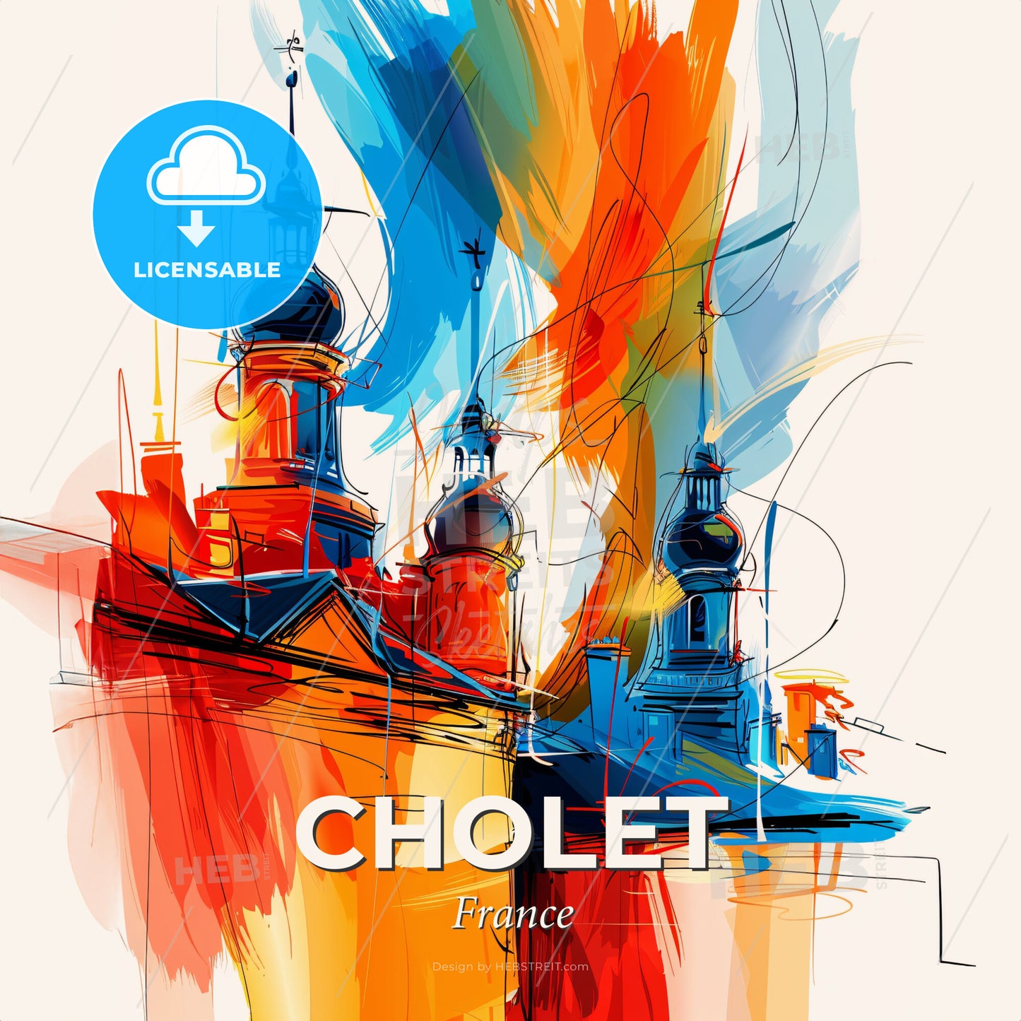 Vibrant Cholet, France - A Colorful Painting Of A Building - Square format print template