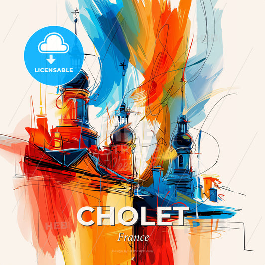 Vibrant Cholet, France - A Colorful Painting Of A Building - Square format print template