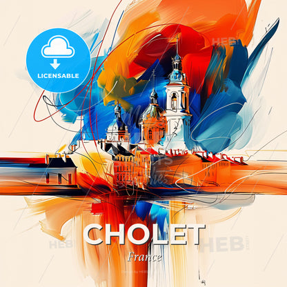 Vibrant Cholet, France - A Painting Of A Building With A Colorful Background - Square format print template