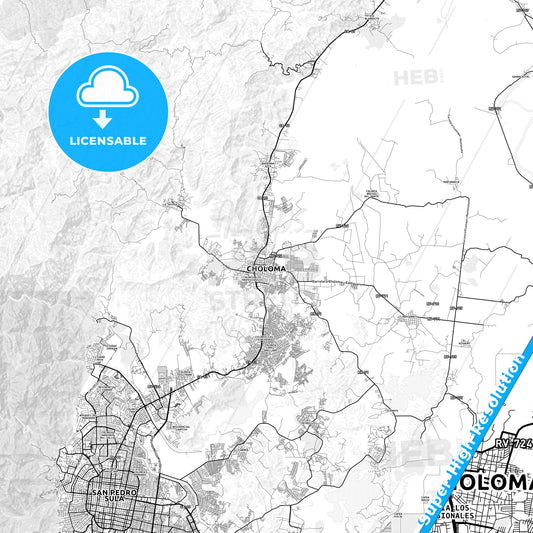 Choloma, Honduras light map with streetnames, citynames and districts