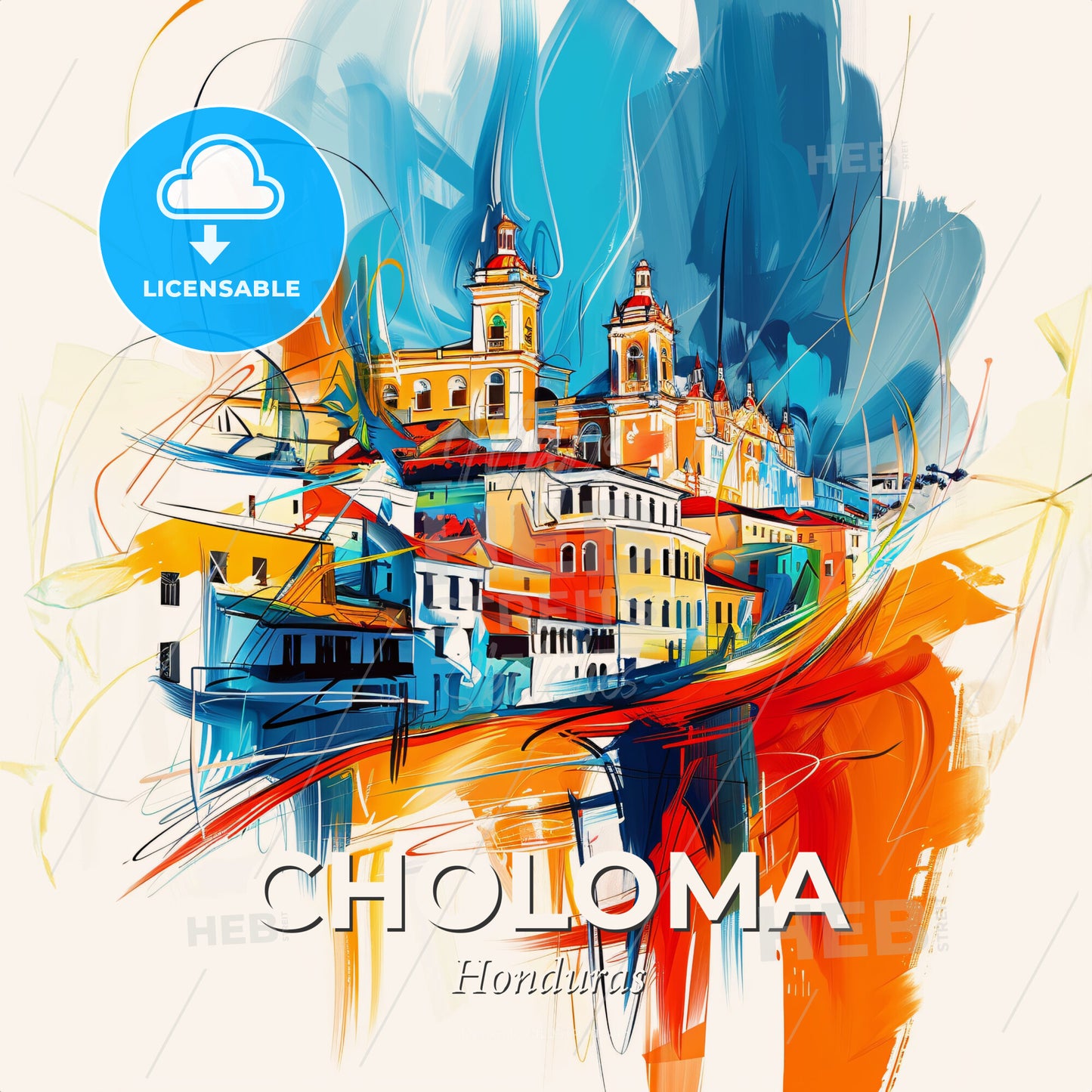 Vibrant Choloma, Honduras - A Colorful Painting Of A Town - Square format print template