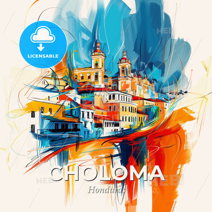 Vibrant Choloma, Honduras - A Colorful Painting Of A Town - Square format print template