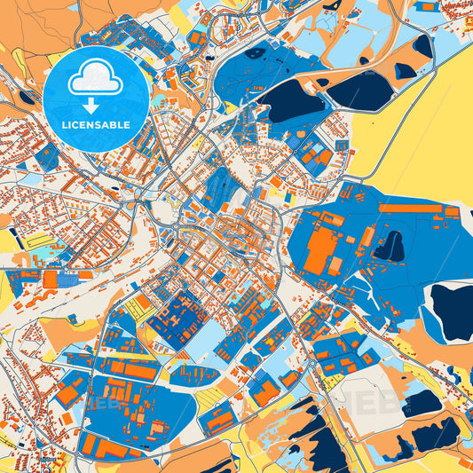 Colorful Chomutov Street Map with Labels and Buildings