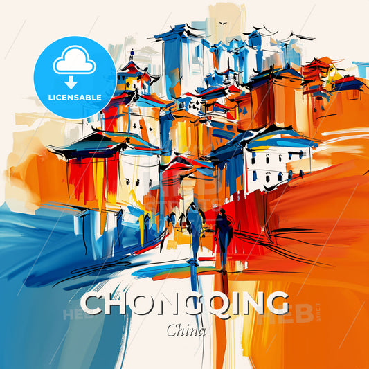 Vibrant Chongqing, China - A Painting Of A City - Square format print template