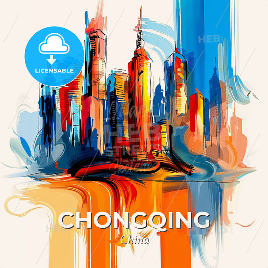 Vibrant Chongqing, China - A Colorful Cityscape With Many Tall Buildings - Square format print template