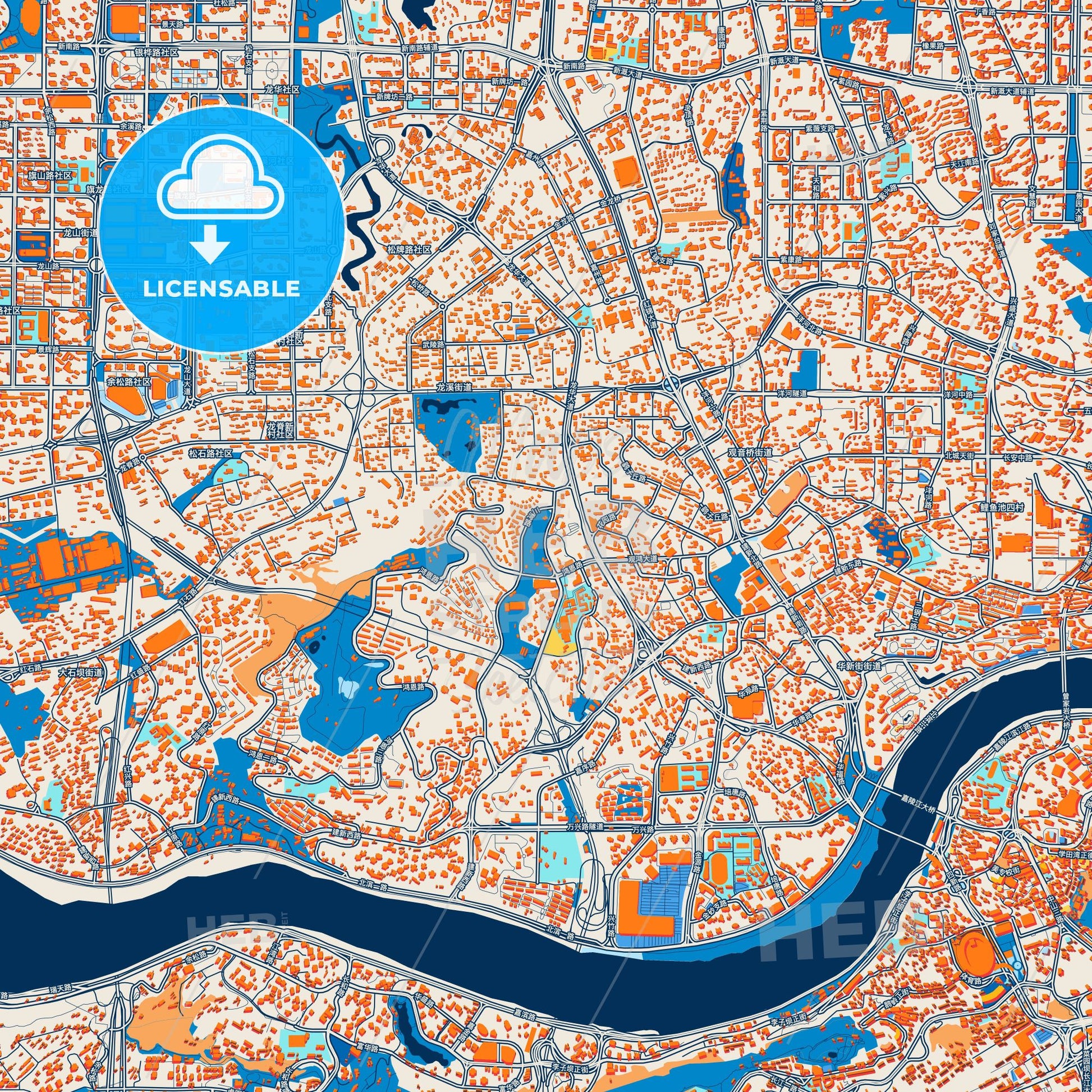 Colorful Chongqing Street Map with Labels and Buildings