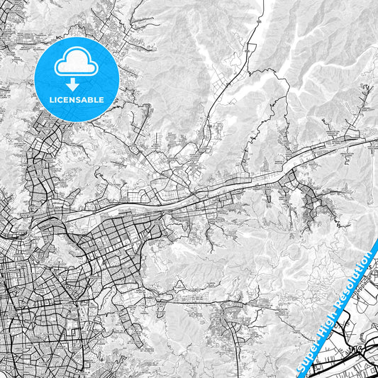 Chosica, Peru light map with streetnames, citynames and districts