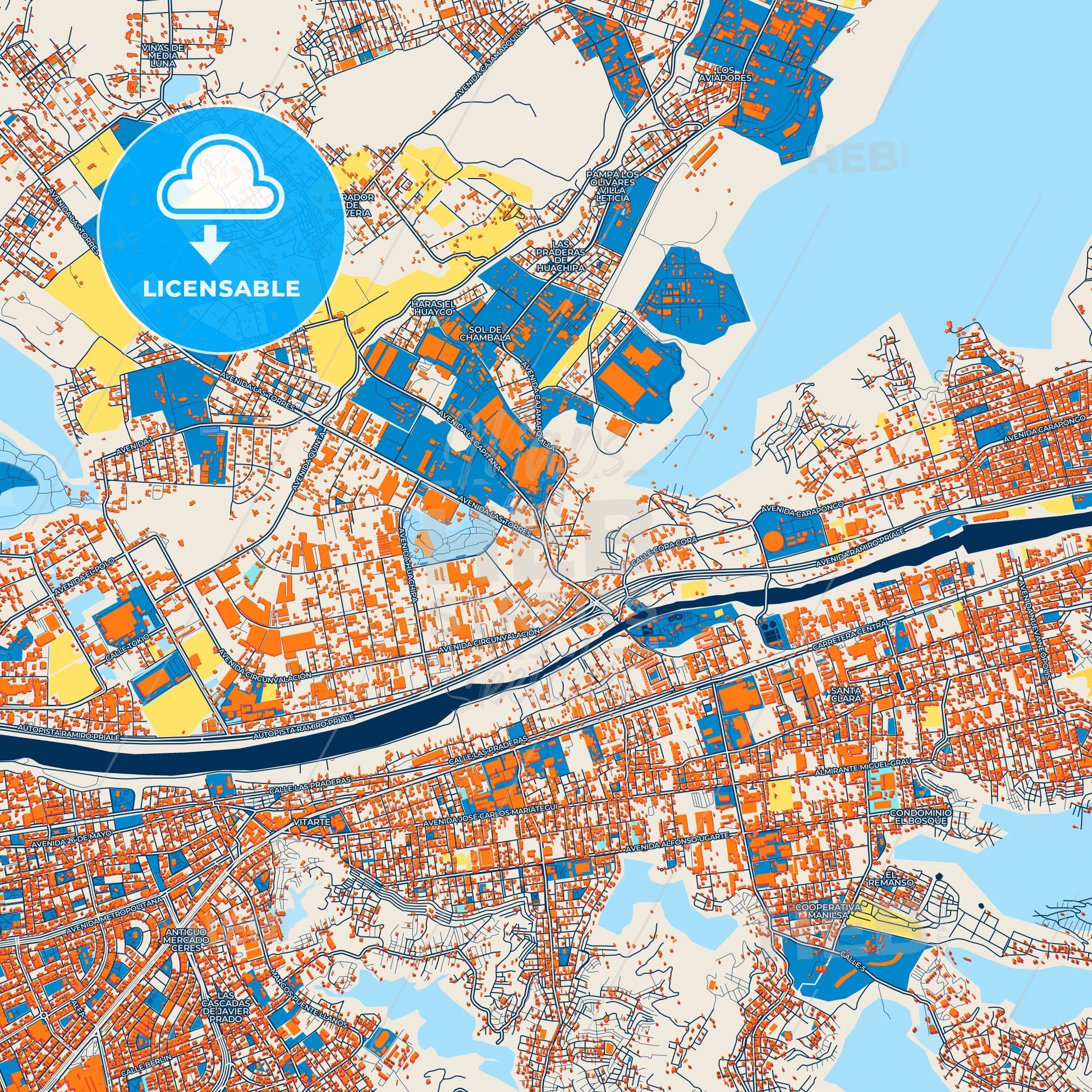 Colorful Chosica Street Map with Labels and Buildings