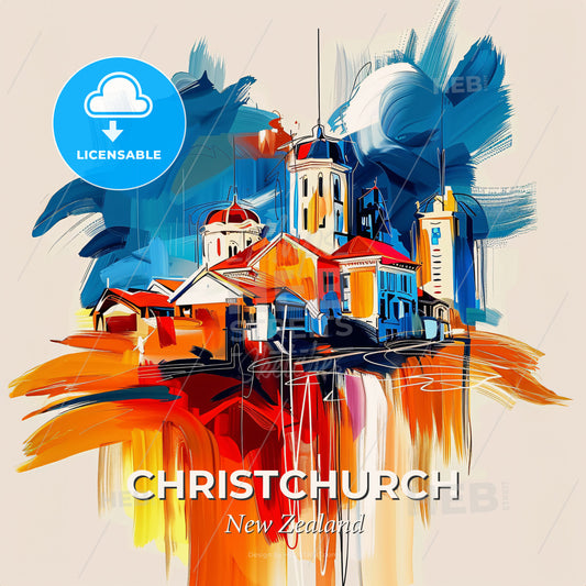Vibrant Christchurch, New Zealand - A Painting Of A Building - Square format print template