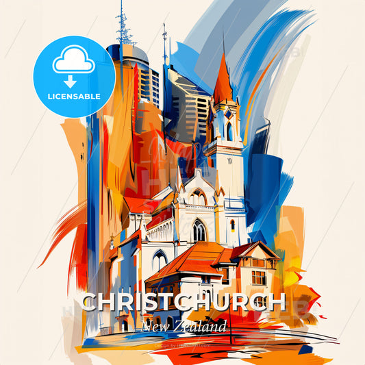 Vibrant Christchurch, New Zealand - A Painting Of A Building - Square format print template
