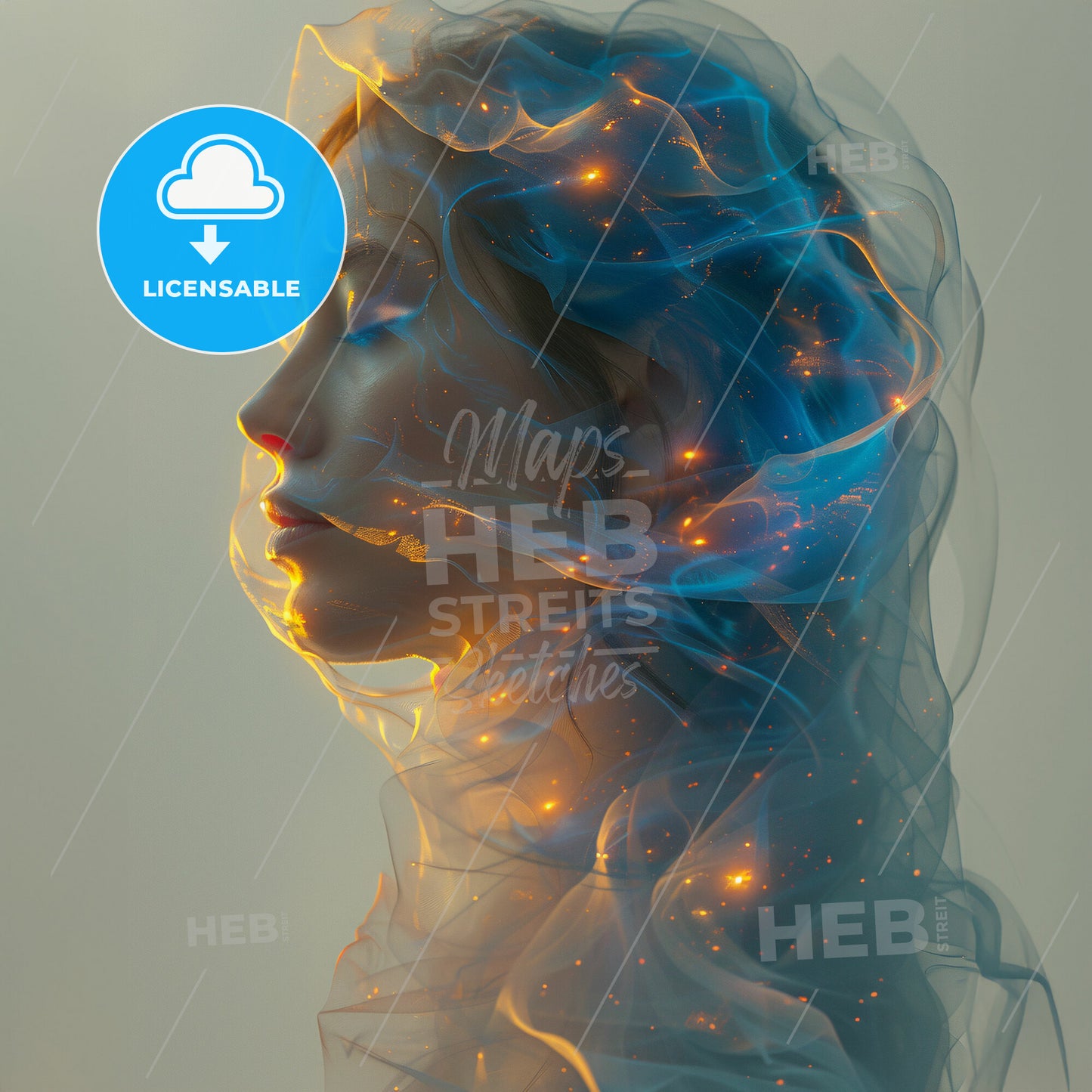 Chrome Currents: The Flow of the Future - A woman with a veil