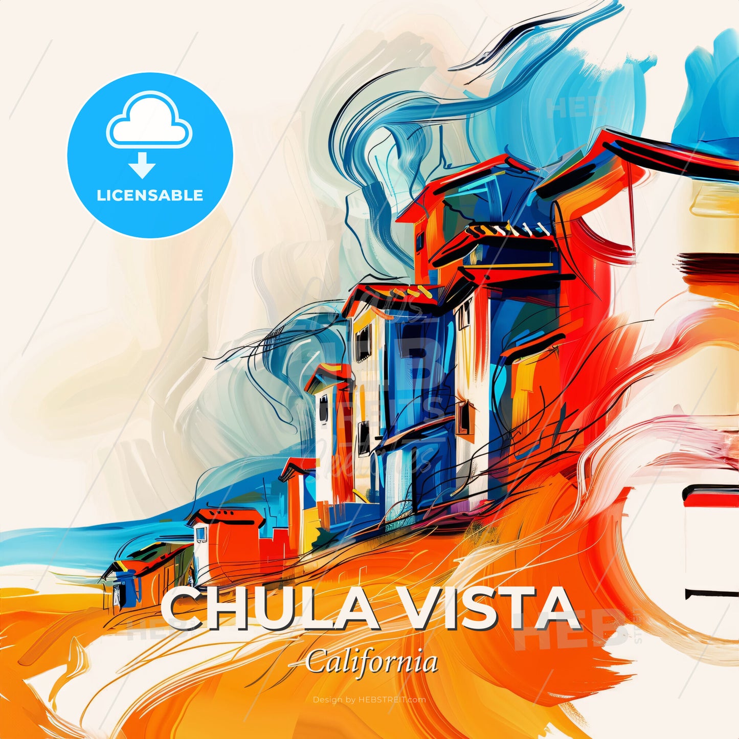 Vibrant Chula Vista, California - A Painting Of A Row Of Buildings - Square format print template