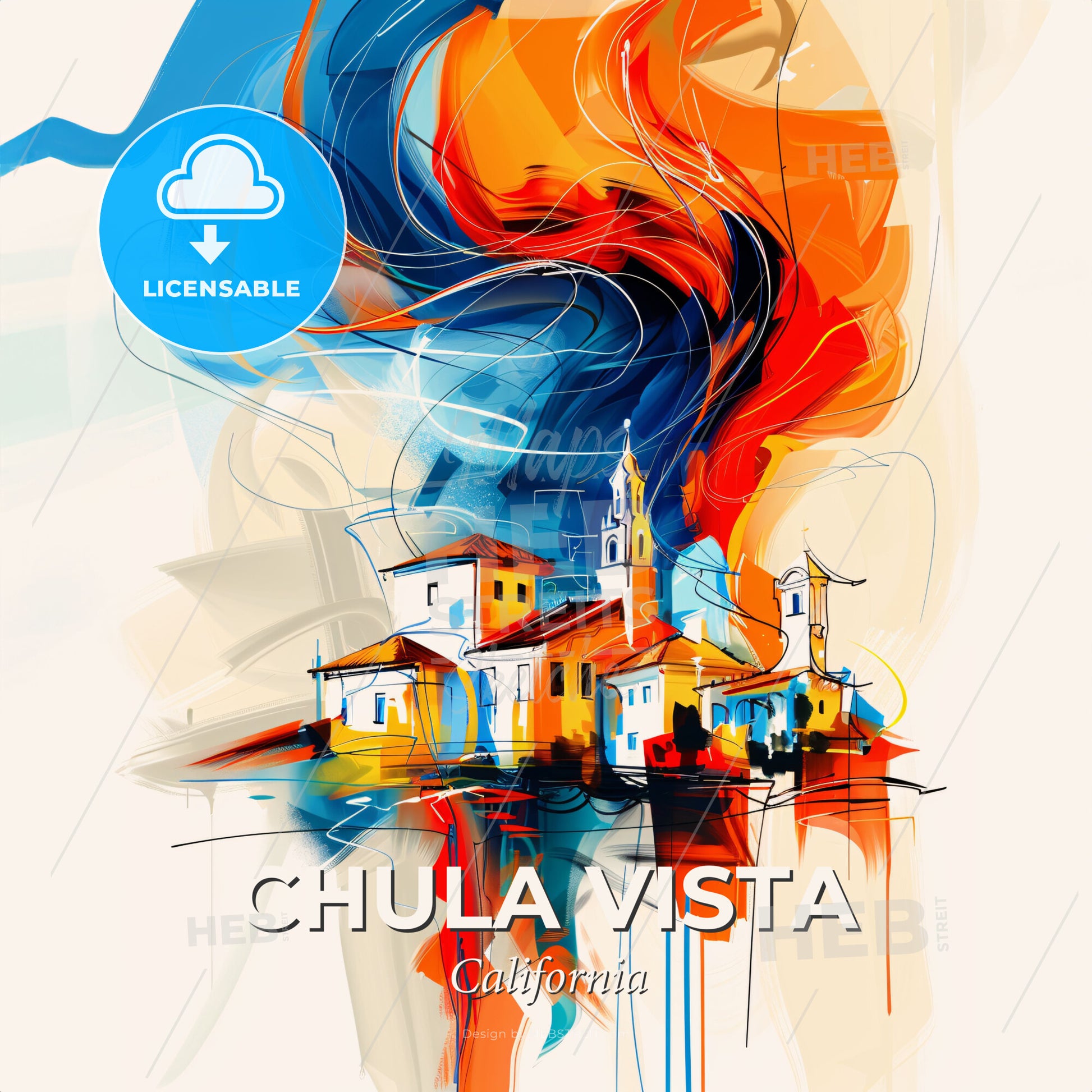 Vibrant Chula Vista, California - A Painting Of A Town - Square format print template