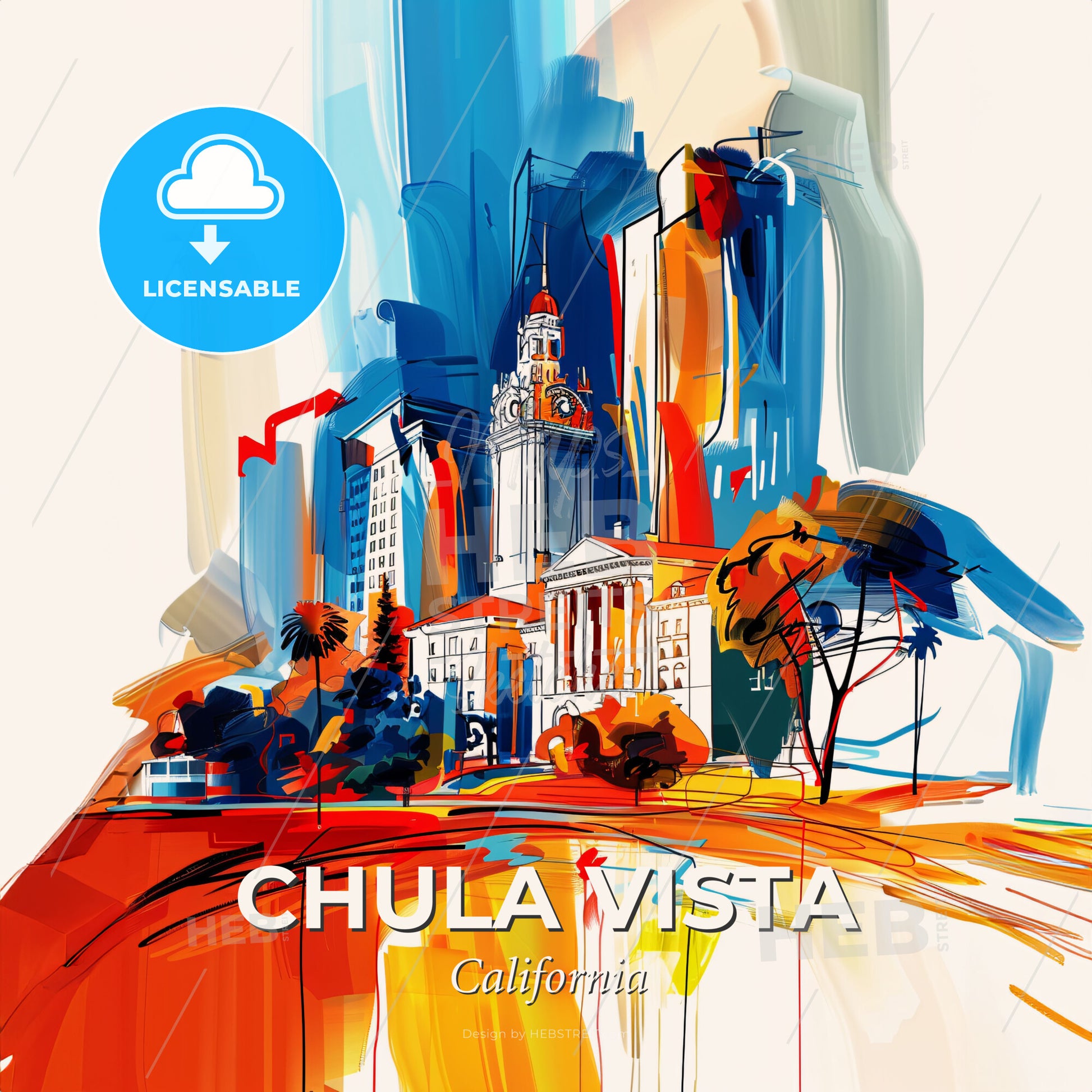 Vibrant Chula Vista, California - A Painting Of A City - Square format print template