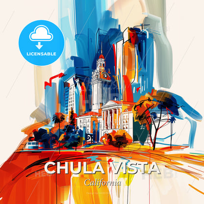 Vibrant Chula Vista, California - A Painting Of A City - Square format print template