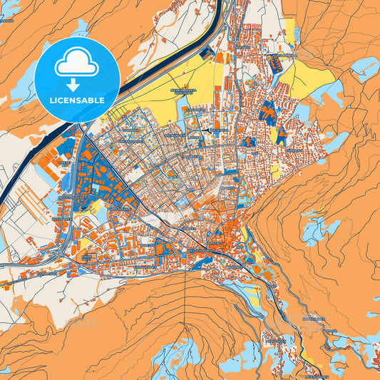 Colorful Chur Street Map with Labels and Buildings