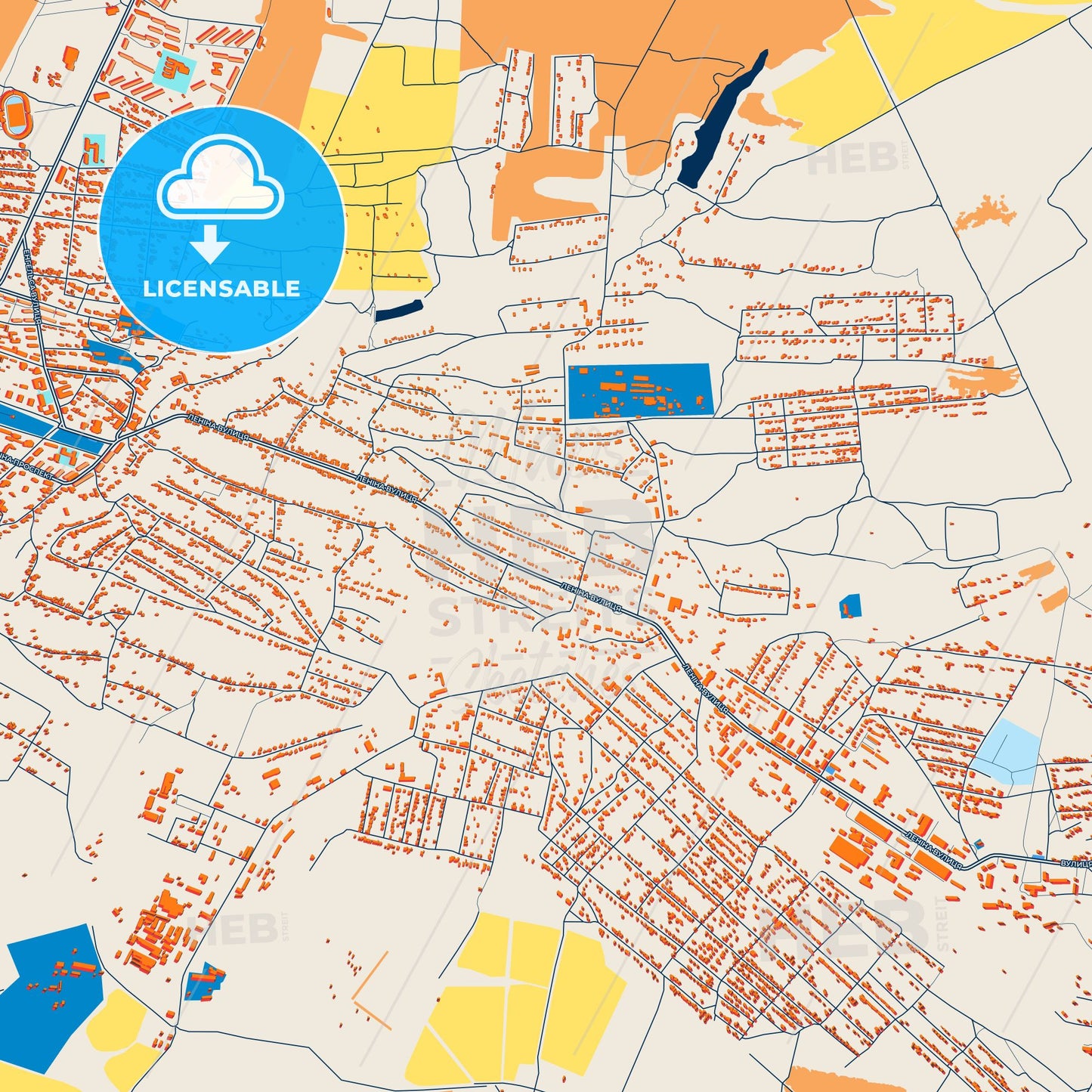 Colorful Chystiakove Street Map with Labels and Buildings
