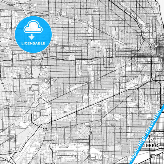 Cicero, Illinois light map with streetnames, citynames and districts