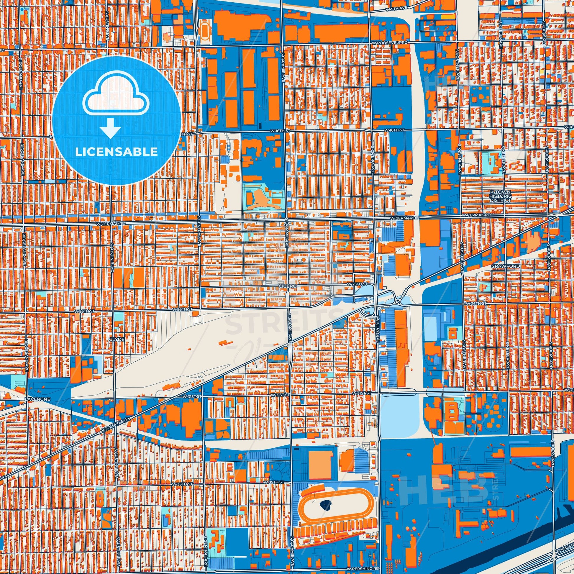 Colorful Cicero Street Map with Labels and Buildings