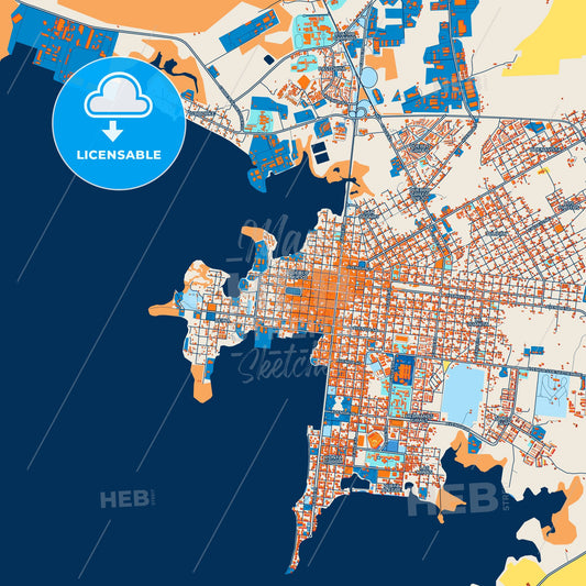 Colorful Cienfuegos Street Map with Labels and Buildings