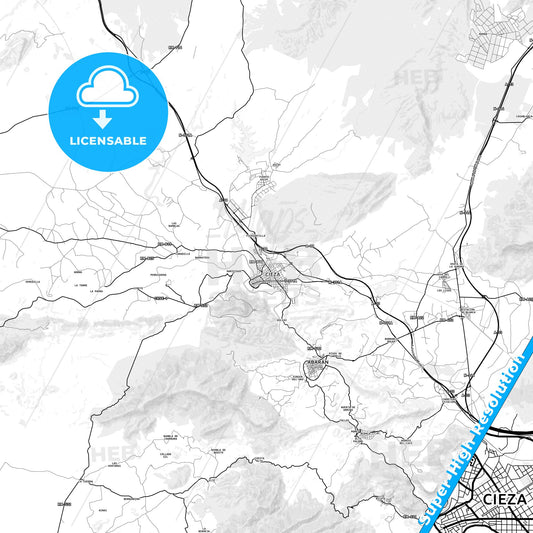 Cieza, Spain light map with streetnames, citynames and districts