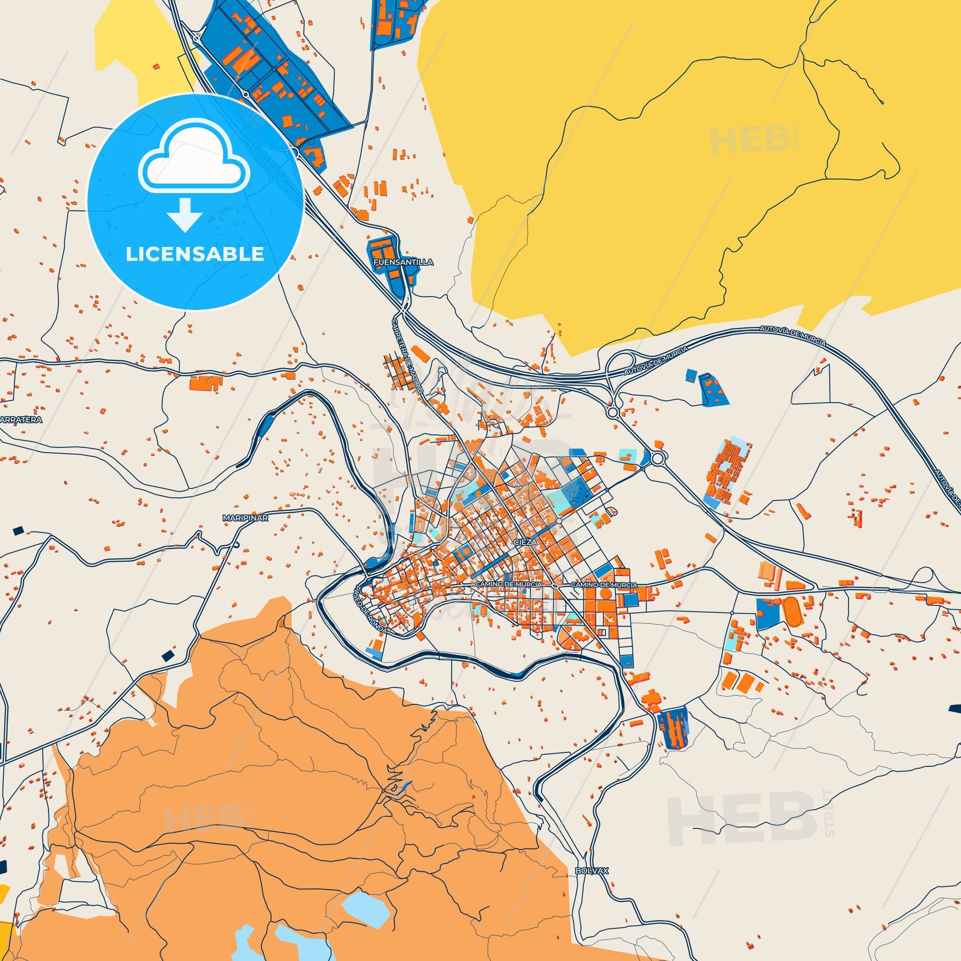 Colorful Cieza Street Map with Labels and Buildings