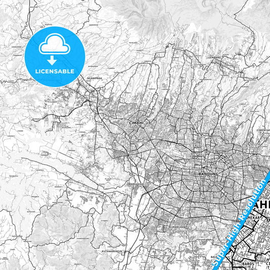 Cimahi, Indonesia light map with streetnames, citynames and districts