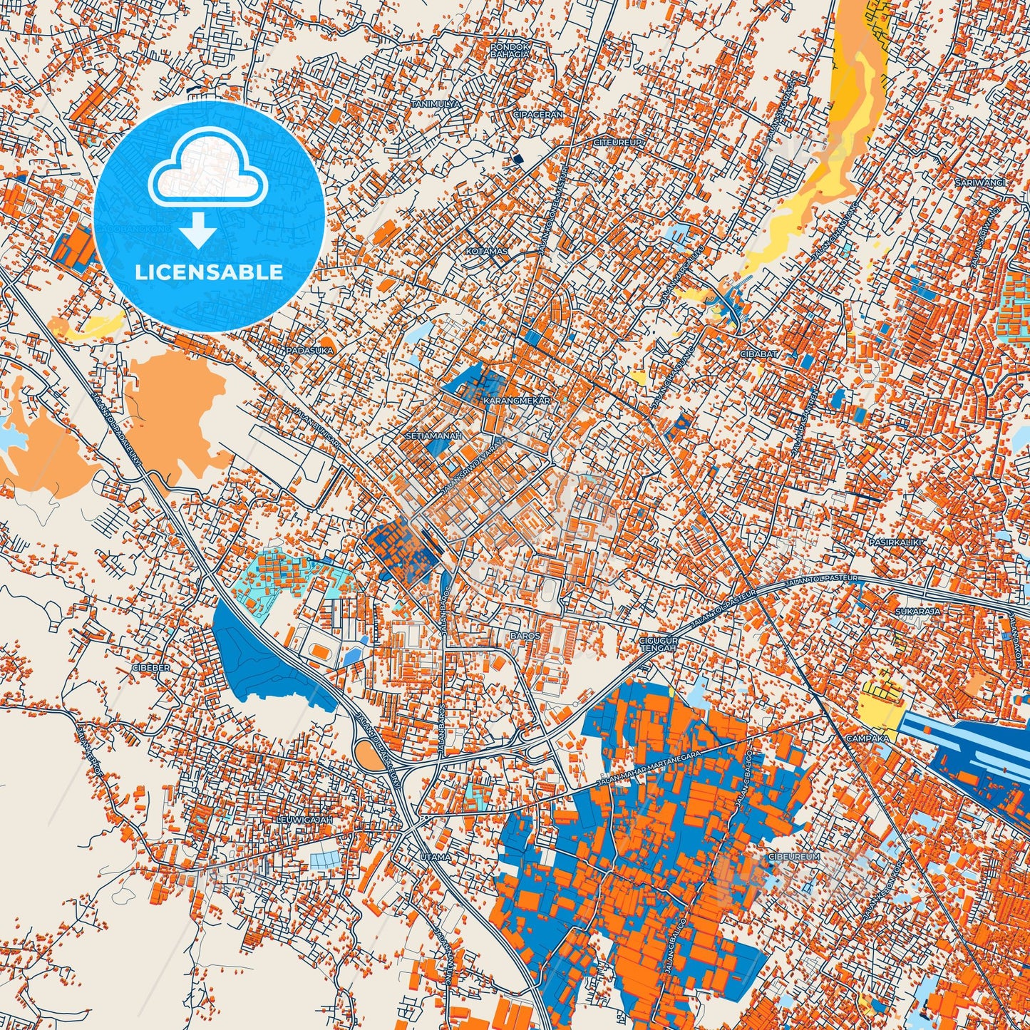 Colorful Cimahi Street Map with Labels and Buildings