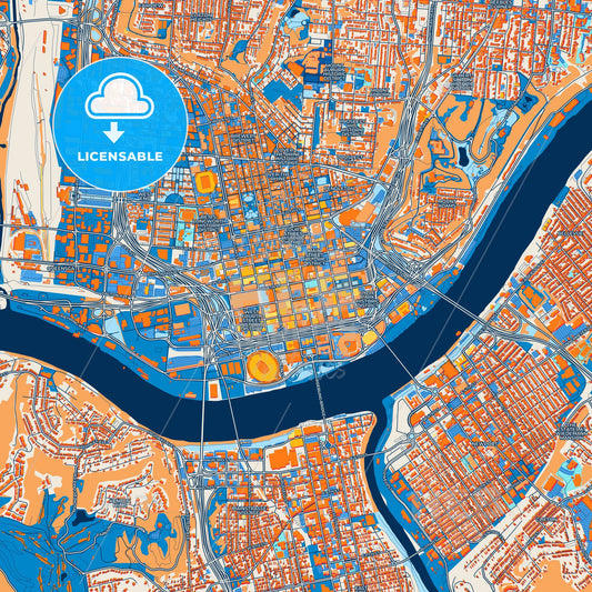 Colorful Cincinnati Street Map with Labels and Buildings