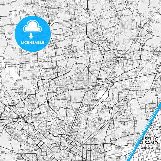 Cinisello Balsamo, Italy light map with streetnames, citynames and districts