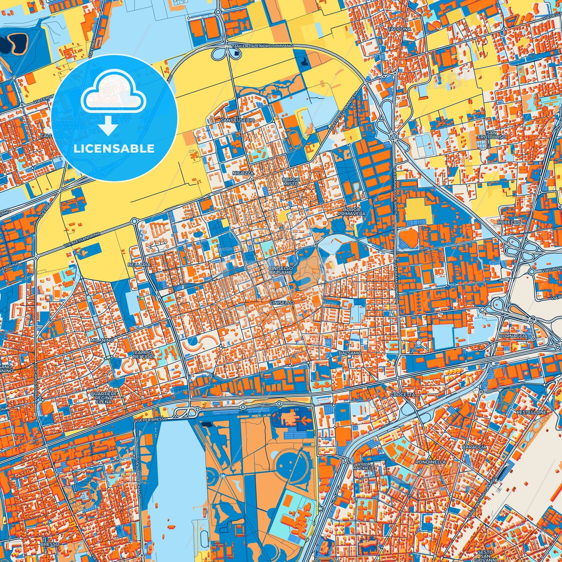 Colorful Cinisello Balsamo Street Map with Labels and Buildings