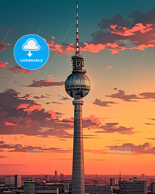 Vibrant Painting Depicting Berlin's Architectural Icon, the Fernsehturm