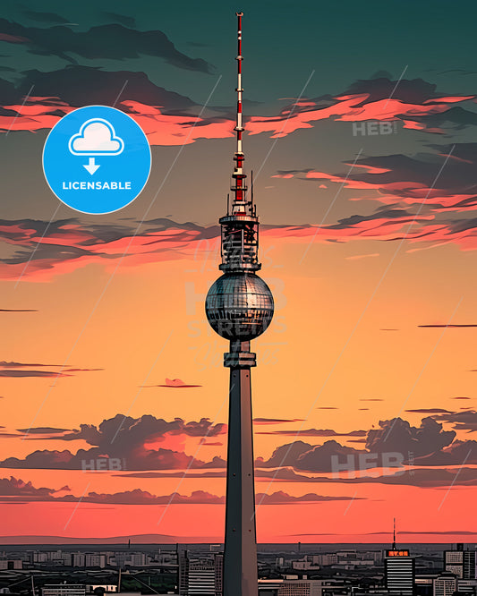 Stunning Abstract Painting of Iconic Berlin Fernsehturm with Ball Shaped Top