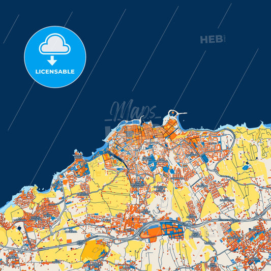 Colorful City Center Street Map with Labels and Buildings