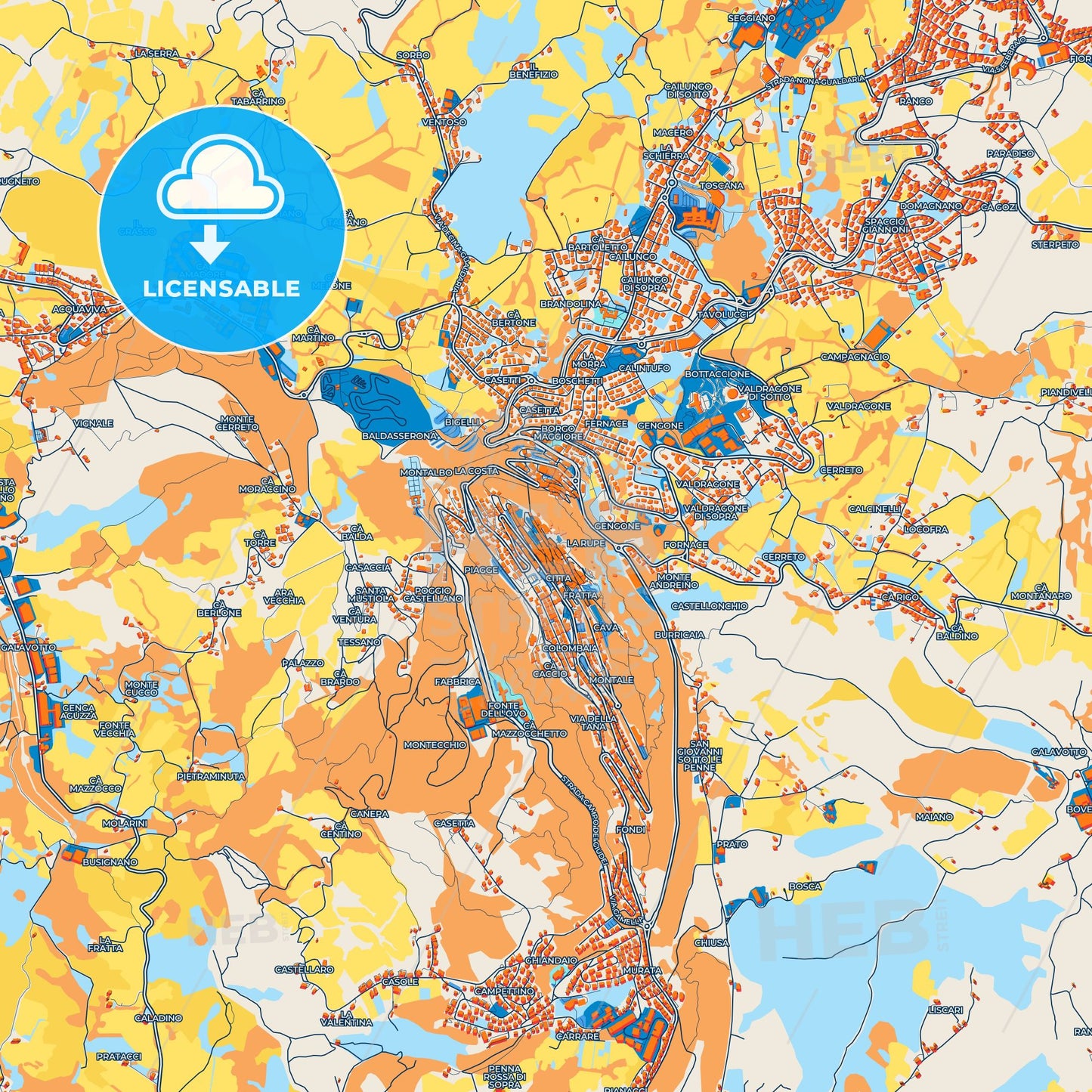 Colorful City of San Marino Street Map with Labels and Buildings