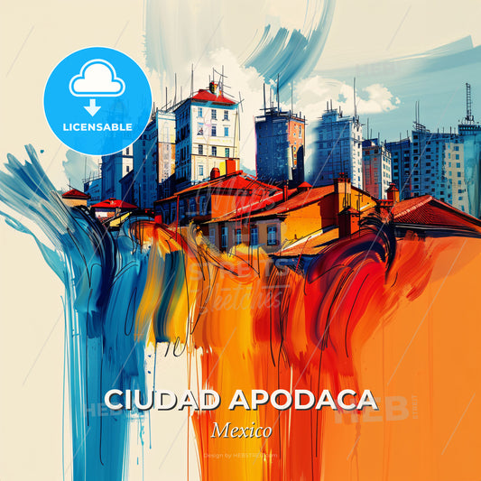 Vibrant Ciudad Apodaca, Mexico - A Painting Of A City - Square format print template