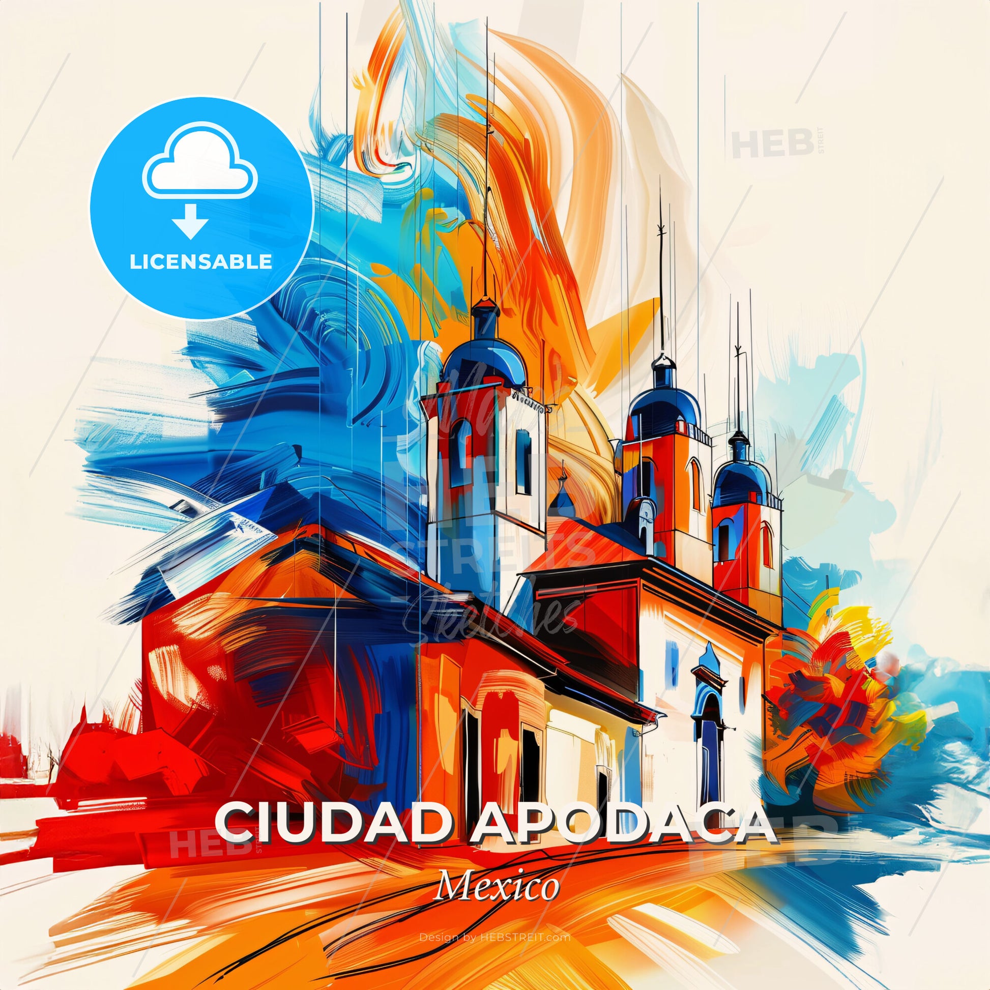 Vibrant Ciudad Apodaca, Mexico - A Painting Of A Building With A Colorful Background - Square format print template