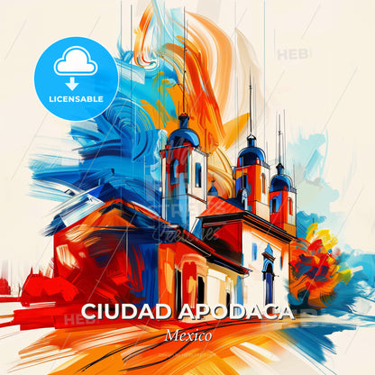 Vibrant Ciudad Apodaca, Mexico - A Painting Of A Building With A Colorful Background - Square format print template