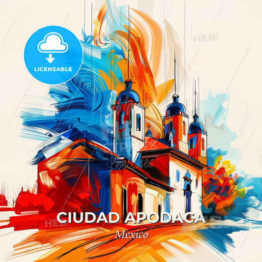 Vibrant Ciudad Apodaca, Mexico - A Painting Of A Building With A Colorful Background - Square format print template