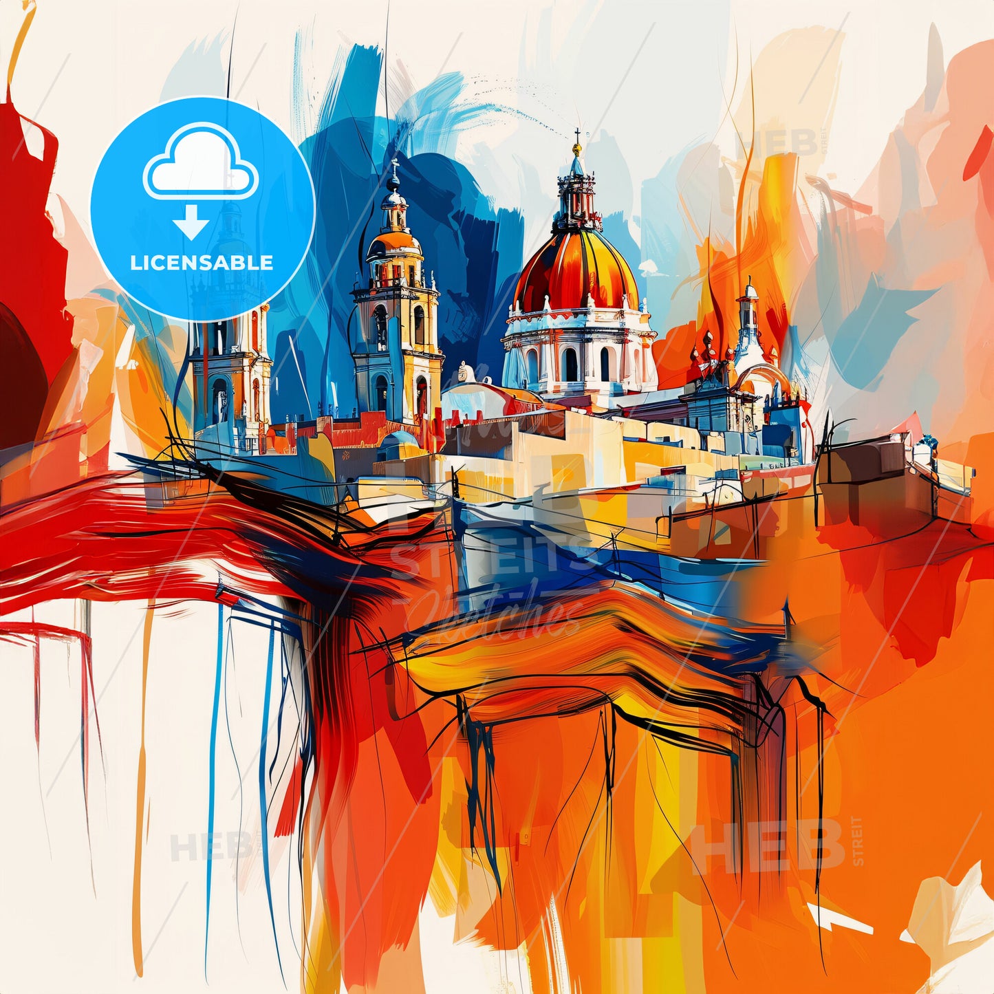 Vibrant Ciudad Apodaca, Mexico - A Painting Of A Building With A Dome And Towers