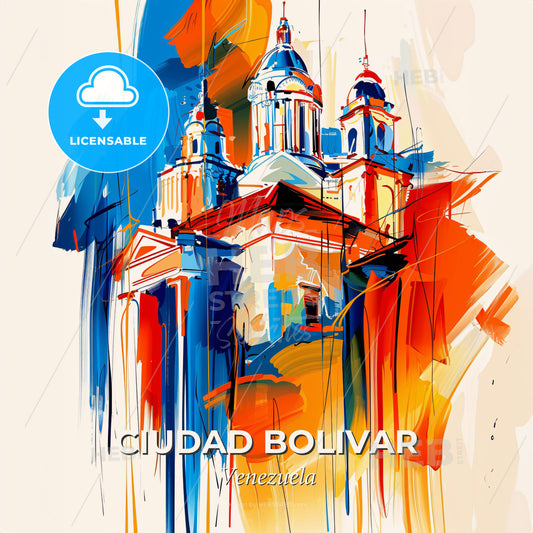 Vibrant Ciudad Bolivar, Venezuela - A Painting Of A Building With Colorful Paint - Square format print template