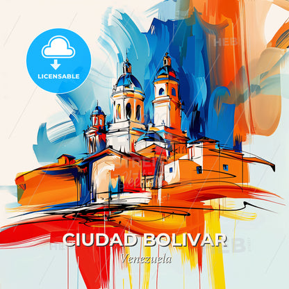 Vibrant Ciudad Bolivar, Venezuela - A Painting Of A Building - Square format print template